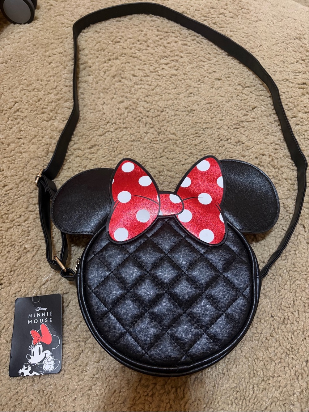 NEW Disney Minnie Mouse Mini Purse Black 3D Ears Red Bow Bioworld New WT Quited